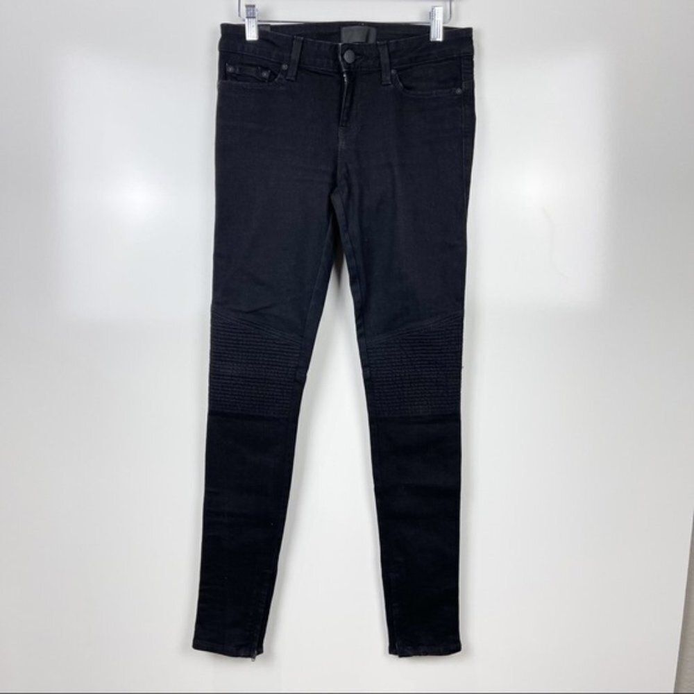 VINCE Black Mid Rise 5 Pocket Zip Ankle Moto Skinny Jeans Women's Size 26 - Picture 2 of 12